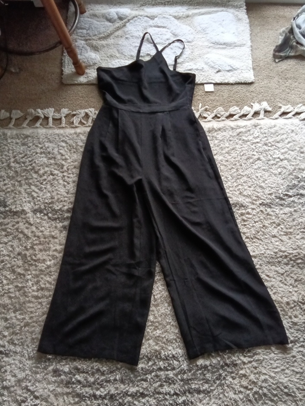 Pretty Garden Black Wide-Leg Jumpsuit with Spaghetti Straps
